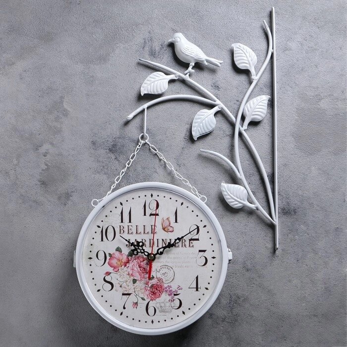 Часы настенные двусторонние, на подвесе "Птичка на ветке", d-23 см, белые от компании Интернет - магазин Flap - фото 1