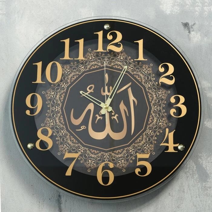 Часы настенные, интерьерные "Аллах", d-39 см, бесшумные, корпус черный от компании Интернет - магазин Flap - фото 1
