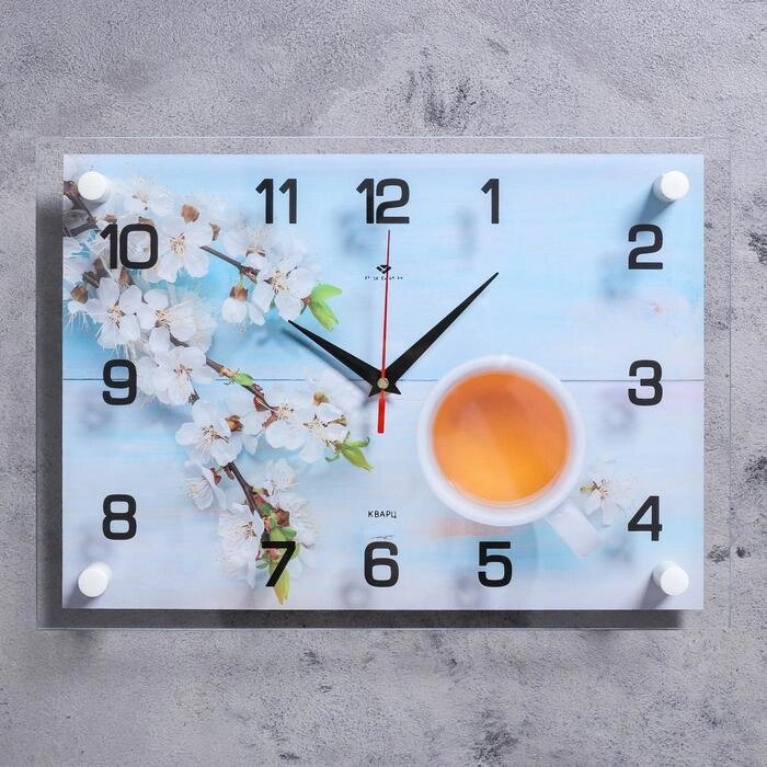 Часы настенные, интерьерные "Чай с цветами" 25х35 см, бесшумные от компании Интернет - магазин Flap - фото 1