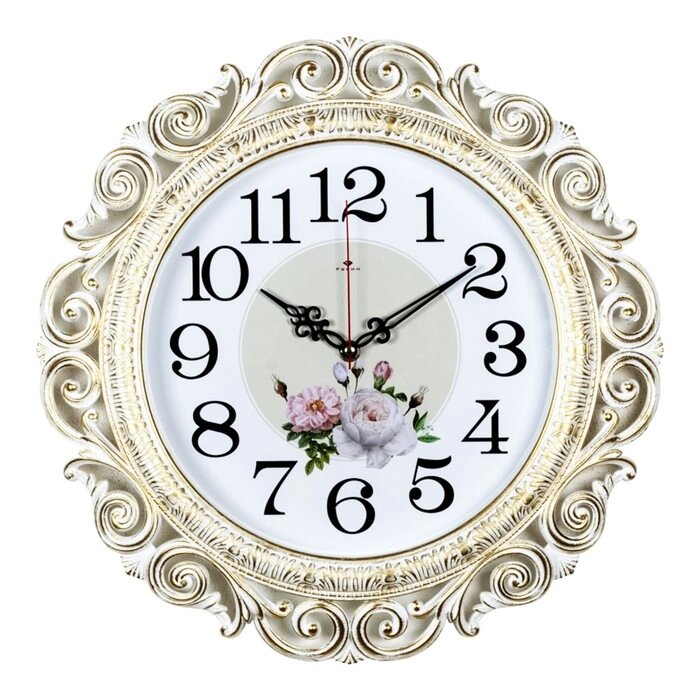 Часы настенные, интерьерные: Цветы, "Хостон", бесшумные, d-40.5 см, белое золото от компании Интернет - магазин Flap - фото 1