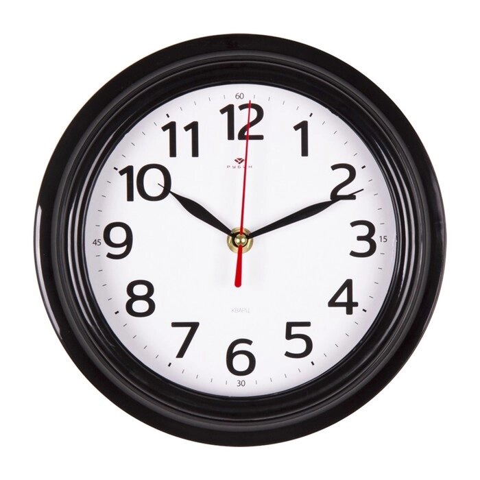 Часы настенные, интерьерные, d-21 см, бесшумные, корпус черный от компании Интернет - магазин Flap - фото 1