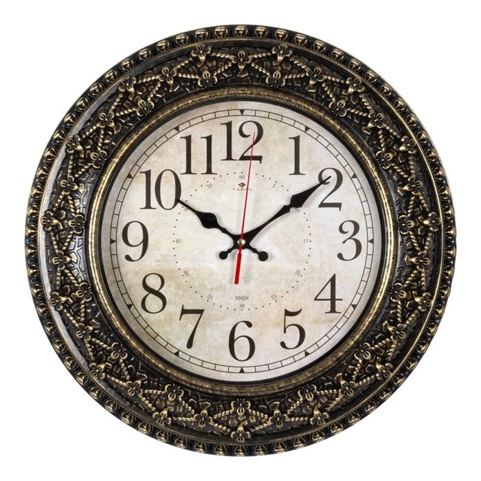 Часы настенные, интерьерные, d-38 см, корпус черный с золотом от компании Интернет - магазин Flap - фото 1