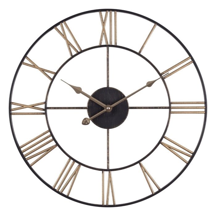 Часы настенные, интерьерные, d-47.5 см, корпус чёрный с бронзой от компании Интернет - магазин Flap - фото 1