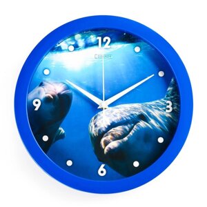 Часы настенные, интерьерные "Дельфин", бесшумные, d-28 см
