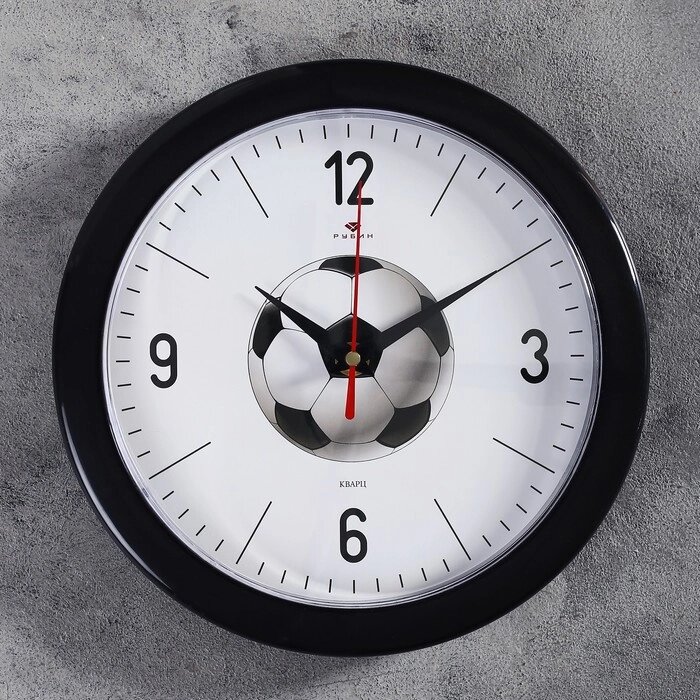 Часы настенные, интерьерные "Футбольный мяч", d-23 см, бесшумные, корпус чёрный от компании Интернет - магазин Flap - фото 1