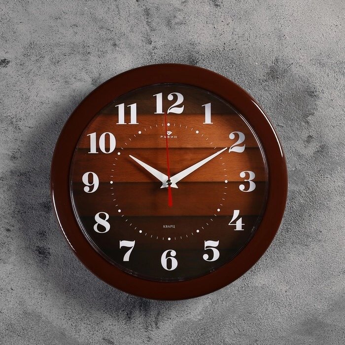 Часы настенные, интерьерные "Паркет", d-23 см, бесшумные, коричневый корпус от компании Интернет - магазин Flap - фото 1