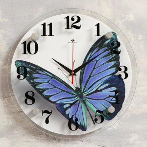 Часы настенные, интерьерные: Животный мир, "Бабочка", d-21 см, бесшумные