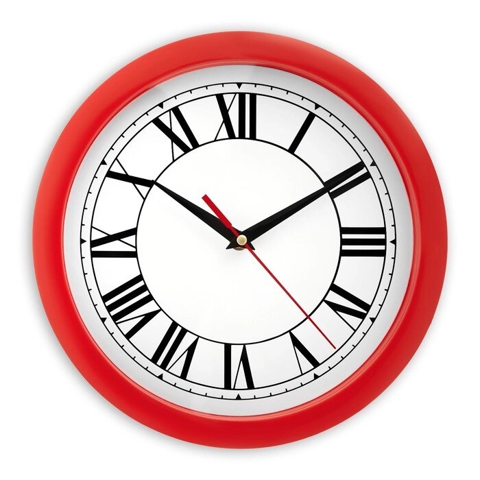 Часы настенные "Классика", римские цифры, красный обод, 28х28 см от компании Интернет - магазин Flap - фото 1