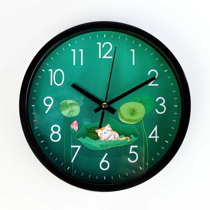Часы настенные "Котик на кувшинке", d-20 см, плавный ход от компании Интернет - магазин Flap - фото 1