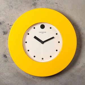 Часы настенные круглые "Классика", бесшумные, желтый обод, d-37 см, циферблат 22 см