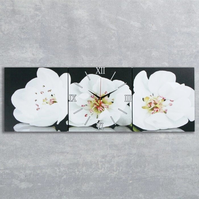 Часы настенные, модульные, серия: Цветы, "Белые орхидеи", 35х110  см от компании Интернет - магазин Flap - фото 1