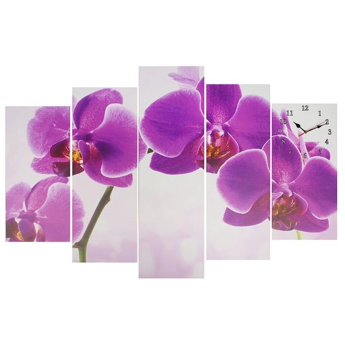 Часы настенные, модульные, серия: Цветы, "Фиолетовые орхидеи", 80х140  см от компании Интернет - магазин Flap - фото 1