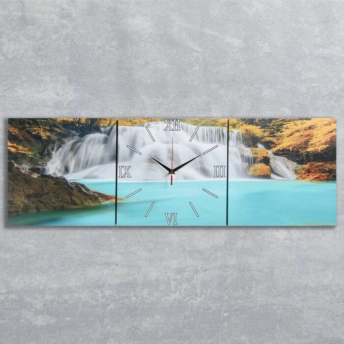 Часы настенные, модульные, серия: Природа, "Лесной водопад", 35х105  см от компании Интернет - магазин Flap - фото 1