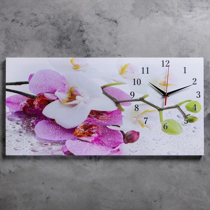 Часы настенные, на холсте, серия: Цветы, "Орхидеи", 40 х 76  см, d-27 см от компании Интернет - магазин Flap - фото 1