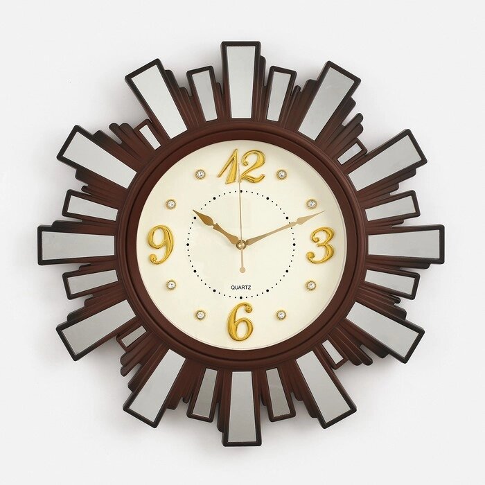 Часы настенные, серия: Интерьер "Лучики Солнца", плавный ход, d=53 см, с зеркалом, коричневые от компании Интернет - магазин Flap - фото 1