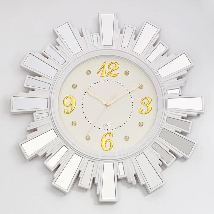 Часы настенные, серия: Интерьер, "Лучики Солнца", плавный ход, с зеркалом, d-53 см, белые от компании Интернет - магазин Flap - фото 1
