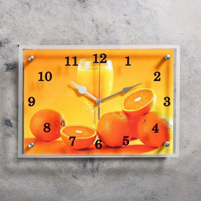 Часы настенные, серия: Кухня, "Апельсины и бокал", 25х35  см от компании Интернет - магазин Flap - фото 1