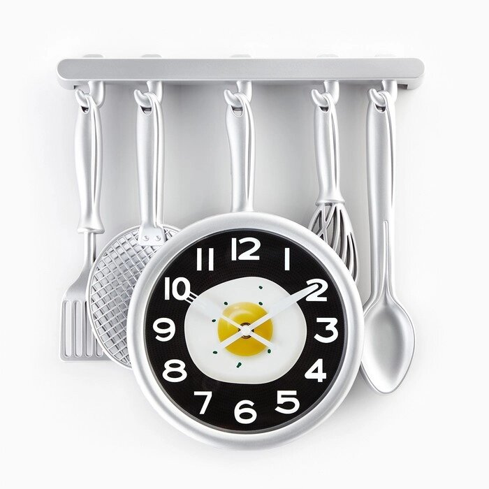 Часы настенные, серия: Кухня, "Кухонная утварь", 32 х 34 см, серебро от компании Интернет - магазин Flap - фото 1