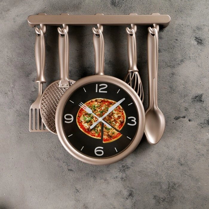 Часы настенные, серия: Кухня, "Кухонная утварь", плавный ход, 32 х 34 см, бронзовые от компании Интернет - магазин Flap - фото 1