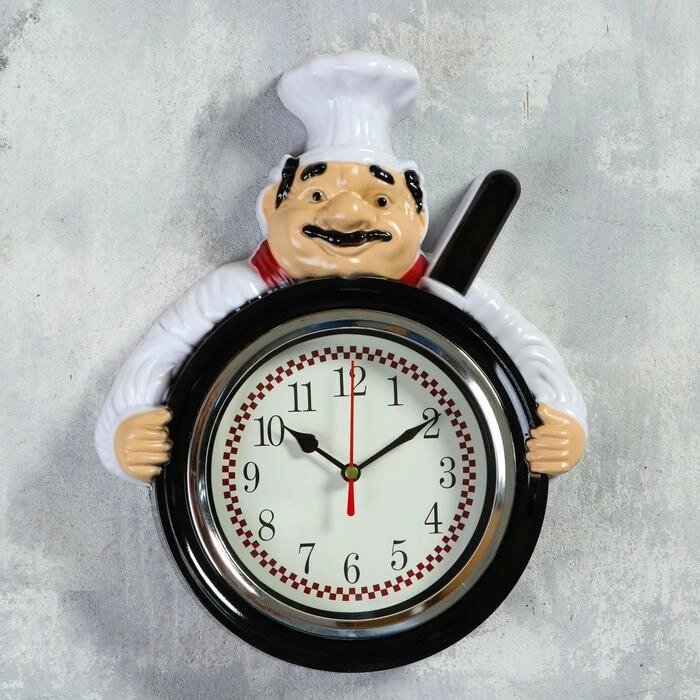 Часы настенные, серия: Кухня, "Повар со сковородой", дискретный ход, 26.5 х 20 см от компании Интернет - магазин Flap - фото 1