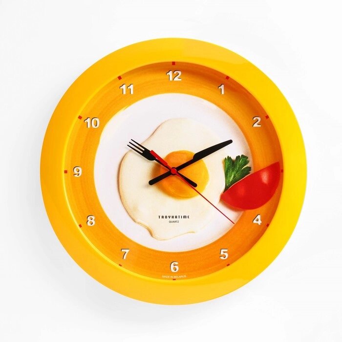 Часы настенные, серия: Кухня, "Яичница", 29 х 29 см, желтый обод от компании Интернет - магазин Flap - фото 1