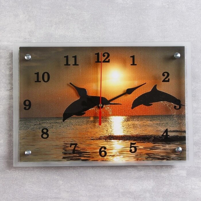 Часы настенные, серия: Море, "Дельфины на закате", 25х35  см от компании Интернет - магазин Flap - фото 1