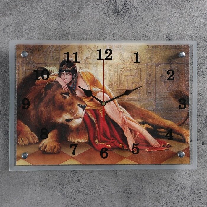 Часы настенные, серия: Животный мир, "Царица со львом", 25х35 см от компании Интернет - магазин Flap - фото 1