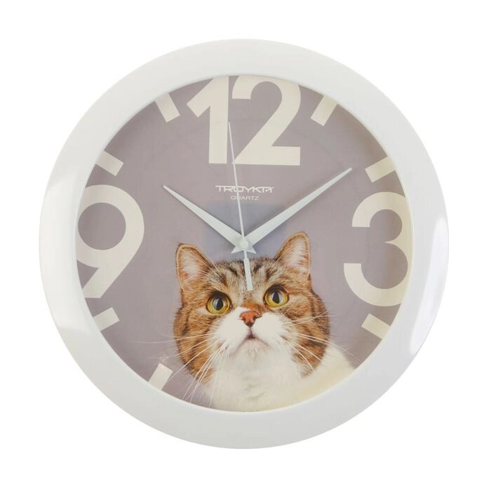 Часы настенные, серия: Животный мир, "Кот", d=29 см, белый обод от компании Интернет - магазин Flap - фото 1