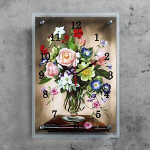 Часы настеные, интерьерные "Разноцветные цветы", бесшумные, 25 х 35 см