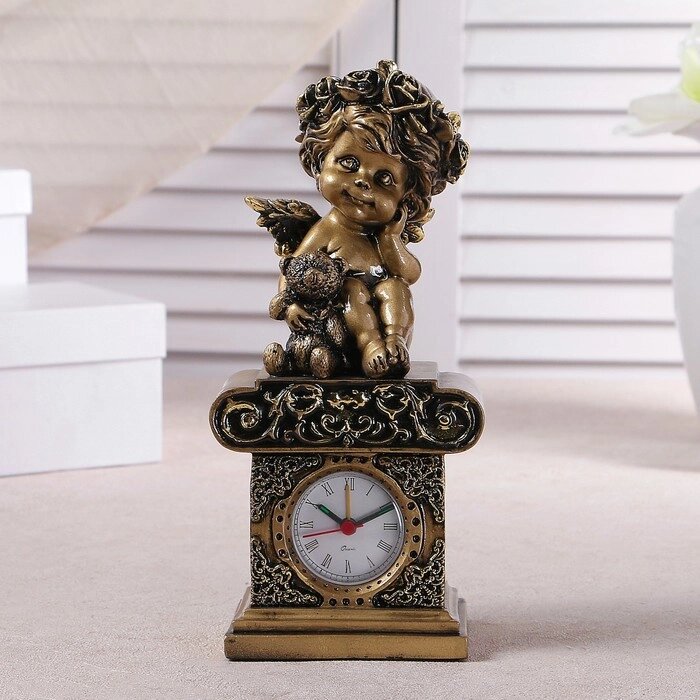 Часы настольные каминные "Ангел с медвежонком", цвет золото, h=25.5 см, микс от компании Интернет - магазин Flap - фото 1