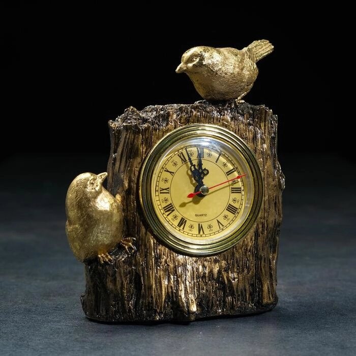 Часы настольные каминные "Две птички", 14 х 9 х 20 см, золото от компании Интернет - магазин Flap - фото 1