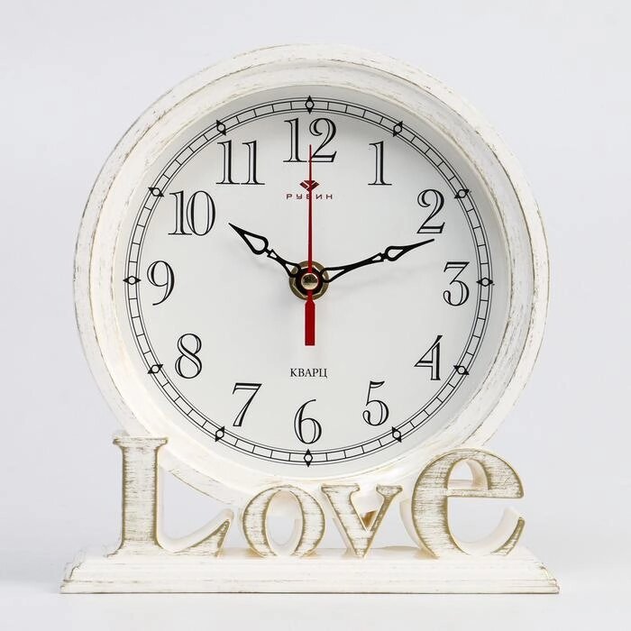 Часы настольные Love, бесшумные, 9 х 17 см, корпус белый с золотом от компании Интернет - магазин Flap - фото 1