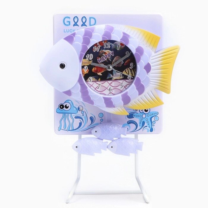 Часы настольные "Рыбки" детские с маятником, настольные, дискретный ход, d-7 см, 18 х 24 см от компании Интернет - магазин Flap - фото 1