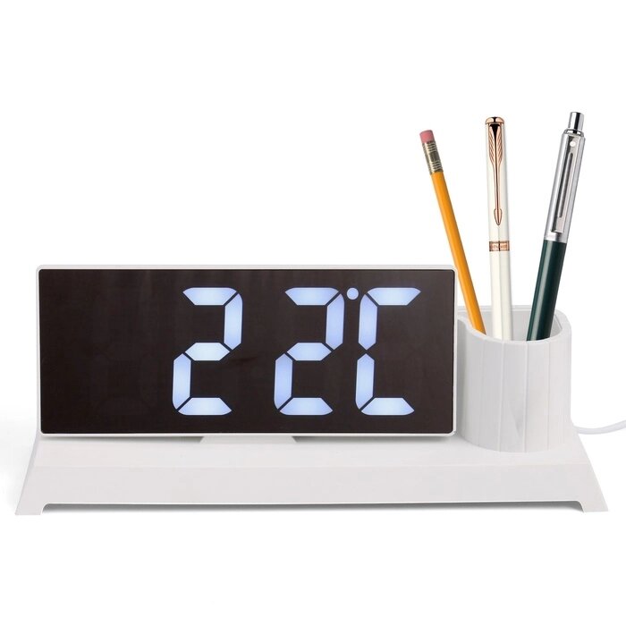 Часы - органайзер электронные, настольные, белая индикация, 11 x 25 см, от USB от компании Интернет - магазин Flap - фото 1