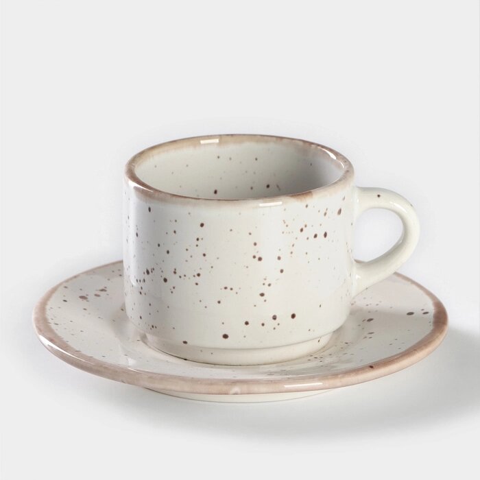 Чайная пара фарфоровая Punto bianca, 2 предмета: чашка 200 мл, блюдце d=15,5 см от компании Интернет - магазин Flap - фото 1
