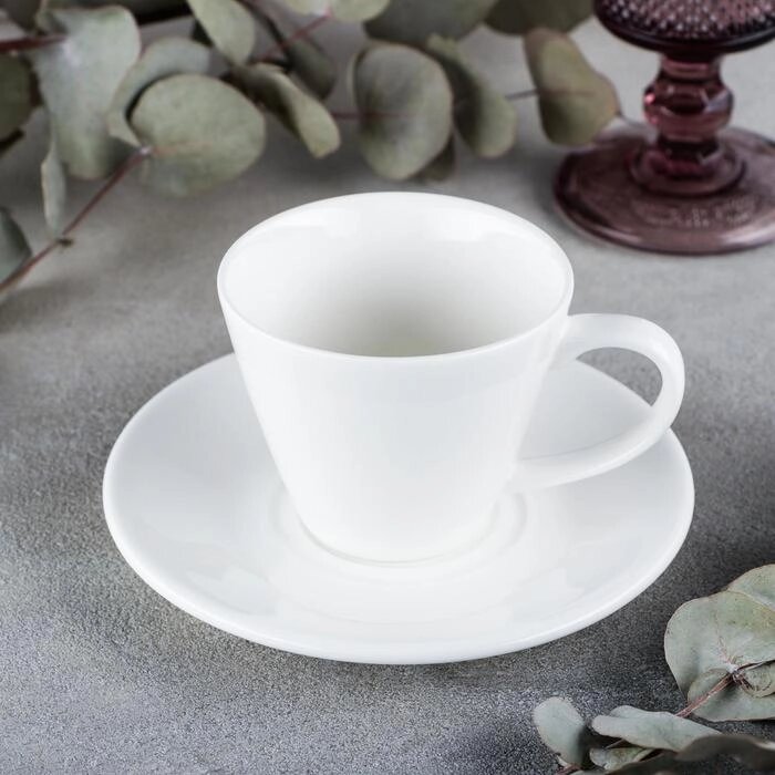 Чайная пара фарфоровая Wilmax, 2 предмета: чашка 180 мл, блюдце d=14 см, цвет белый от компании Интернет - магазин Flap - фото 1
