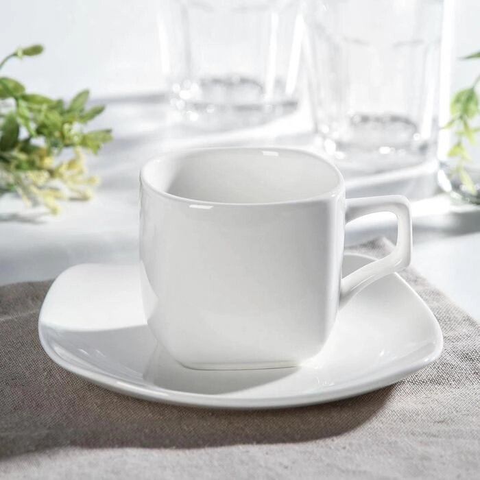 Чайная пара фарфоровая Wilmax Ilona, 2 предмета: чашка 200 мл, блюдце d=14,5 см, цвет белый (комплект из 6 шт.) от компании Интернет - магазин Flap - фото 1