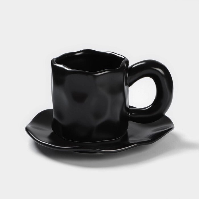 Чайная пара керамическая «Базальт», 2 предмета: кружка 200 мл, блюдце d=14,8 см, цвет чёрный от компании Интернет - магазин Flap - фото 1