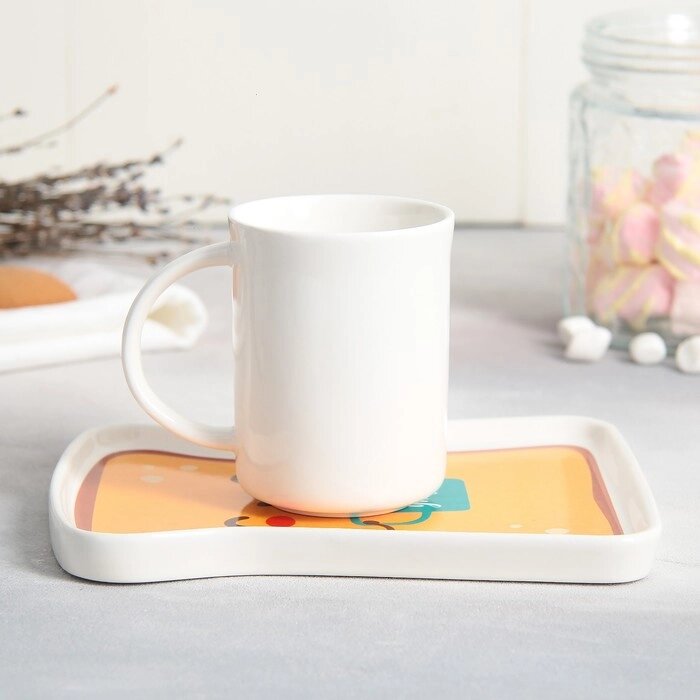 Чайная пара керамическая «Бодрого утра», кружка 200 мл, блюдце 17.8х13.3 см, цвет белый от компании Интернет - магазин Flap - фото 1