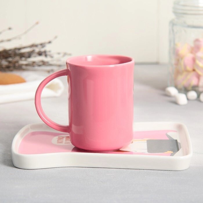 Чайная пара керамическая «Хороший день», кружка 200 мл, блюдце 17,8х13.3 см, цвет розовый от компании Интернет - магазин Flap - фото 1