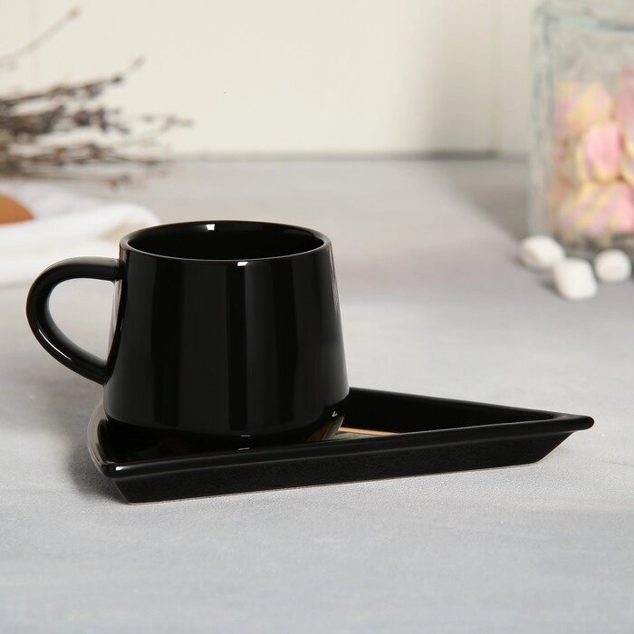 Чайная пара керамическая «Искусство», кружка 130 мл, блюдце 11х14.5 см, цвет чёрный от компании Интернет - магазин Flap - фото 1