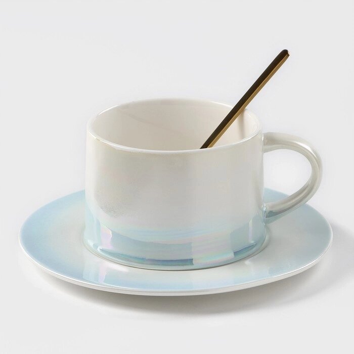 Чайная пара керамическая «Нежность», 3 предмета: кружка 250 мл, блюдце d=15,5 см, ложка h=13 см от компании Интернет - магазин Flap - фото 1