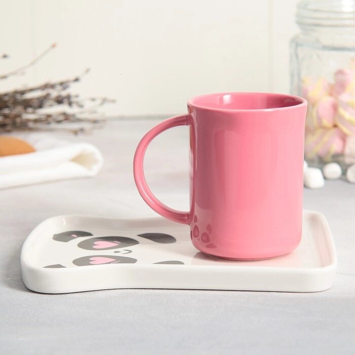 Чайная пара керамическая «Панда», кружка 200 мл, блюдце 17.8х13.3 см, цвет розовый от компании Интернет - магазин Flap - фото 1