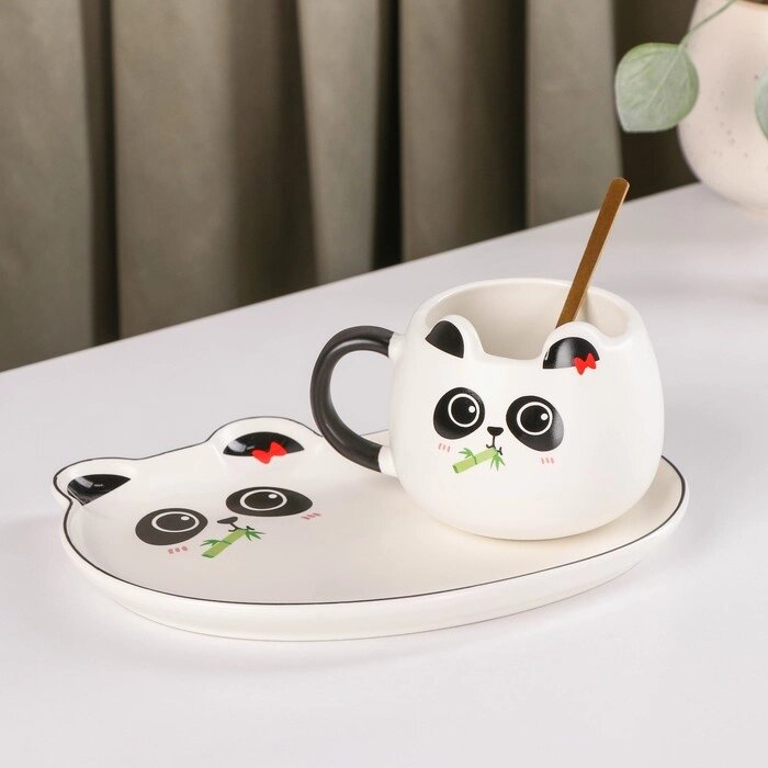 Чайная пара керамическая с ложкой «Панда», 2 предмета: кружка 180 мл, блюдце, рисунок МИКС от компании Интернет - магазин Flap - фото 1