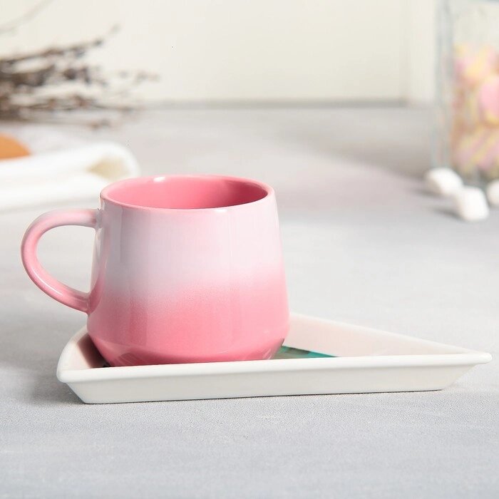 Чайная пара керамическая You are loved, кружка 130 мл, блюдце 11х14.5 см, цвет розовый от компании Интернет - магазин Flap - фото 1