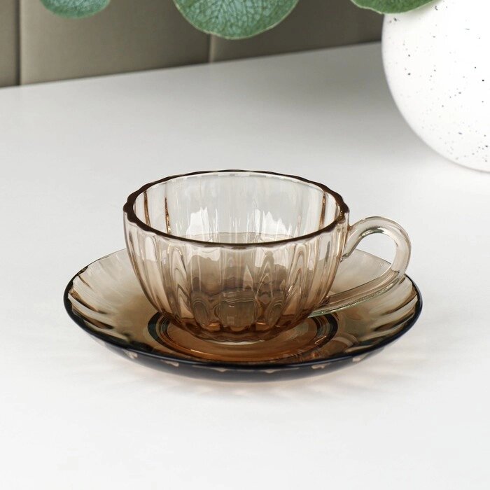 Чайная пара стеклянная «Дымка», 2 предмета: чашка 200 мл, блюдце от компании Интернет - магазин Flap - фото 1