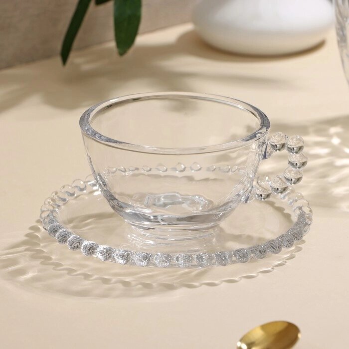 Чайная пара стеклянная «Орбита», 2 предмета: кружка 240 мл, блюдце d=14 см от компании Интернет - магазин Flap - фото 1