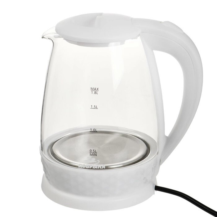 Чайник электрический "Добрыня" DO-1252W, стекло, 1.8 л, 1800 Вт, белый от компании Интернет - магазин Flap - фото 1