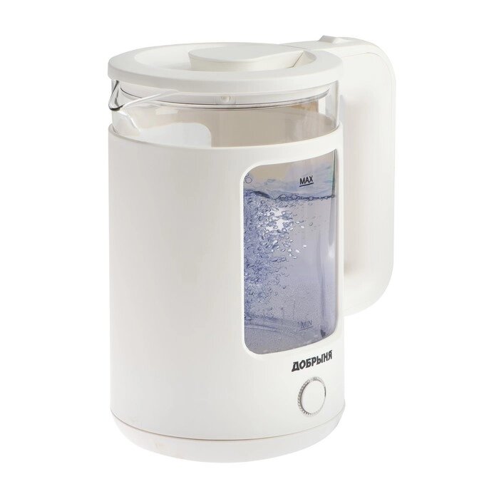 Чайник электрический "Добрыня" DO-1259W, стекло, 1.5 л, 1800 Вт, белый от компании Интернет - магазин Flap - фото 1