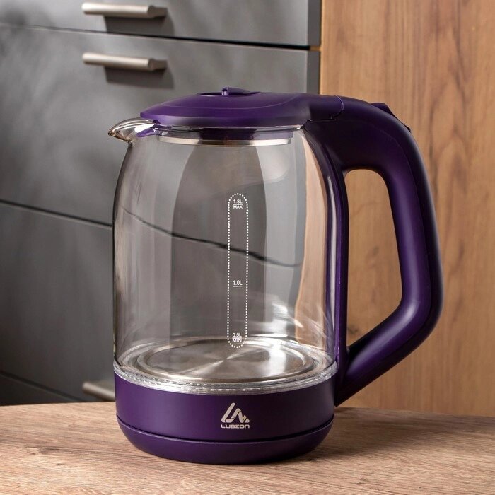 Чайник электрический Luazon LSK-1809, стекло, 1.8 л, 1500 Вт, подсветка, фиолетовый от компании Интернет - магазин Flap - фото 1